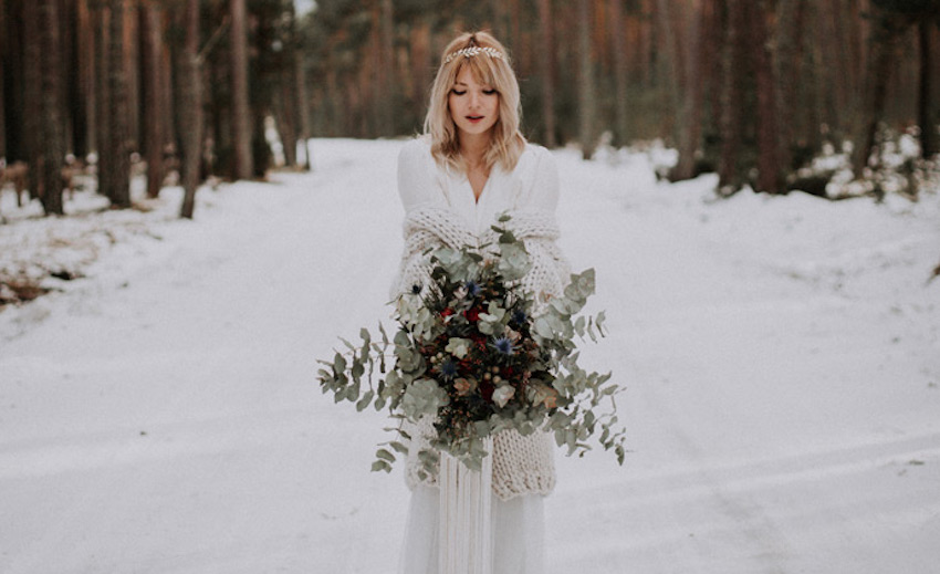 fleurs bouquet de mariée, mariage hiver